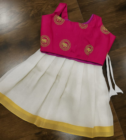 Traditional Silk Pavadai Set for Baby Girls – Pink & White