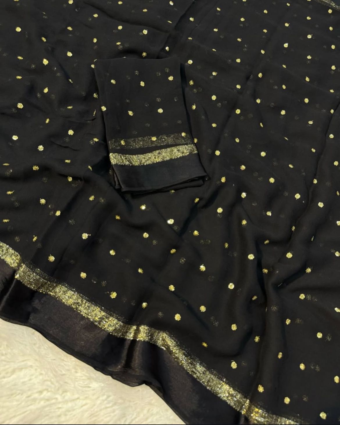 Elegant Viscous Georgette Saree with Golden Butti Work & Zari Border
