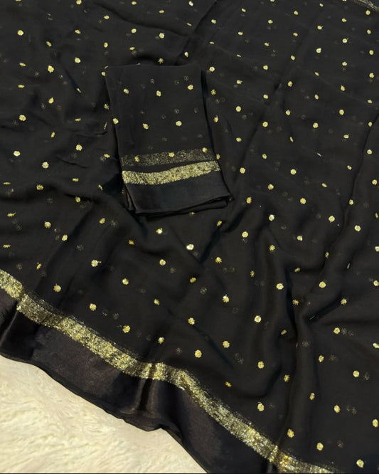 Elegant Viscous Georgette Saree with Golden Butti Work & Zari Border